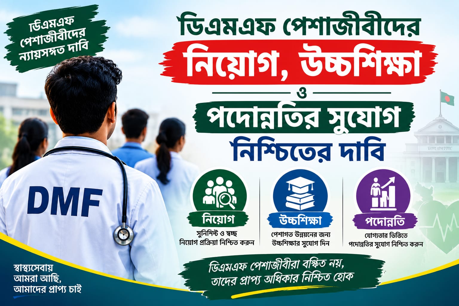 ডিএমএফ পেশাজীবীদের নিয়োগ, উচ্চশিক্ষা ও পদোন্নতির সুযোগ নিশ্চিতের দাবি
